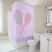 パステルハートテニスプレーヤーラケットボール薄紫 シャワーカーテン (インサイチュ)