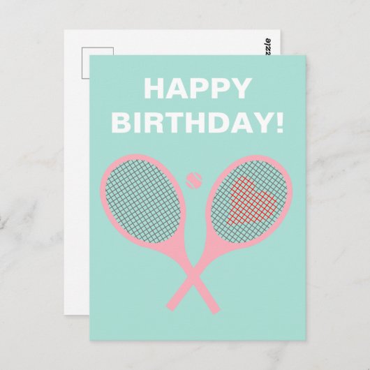 パステルハートテニスプレーヤーラケットボール誕生日 ポストカード (正面/裏面)
