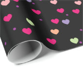 パステルハートパターンオンブラック ラッピングペーパー (ロールコーナー)