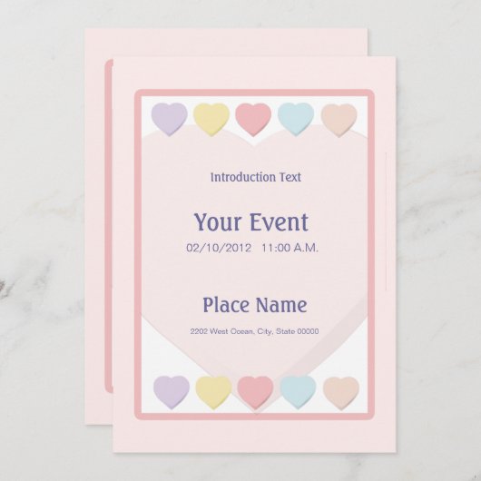 パステルハート招待状 招待状 (正面/裏面)