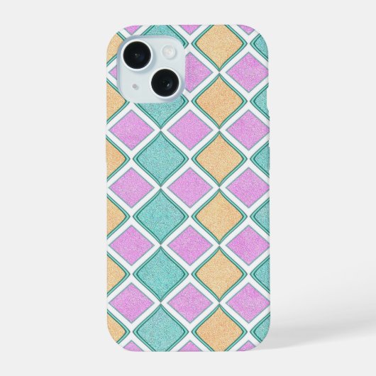 パステルハーレクイン+プリズムダイヤモンド柄 iPhone 15ケース (裏面)