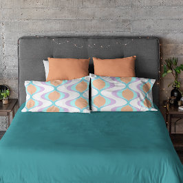 パステルバイオレットオレンジアクアブルーオージーホワイトウェーブ 枕カバー