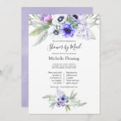 パステルバイオレットフローラベビーまたはブライダルシャワーバイメール 招待状 (正面/裏面)