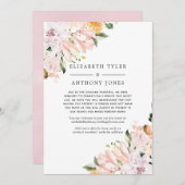 パステルバイオレット＆ピンクの花の縮小結婚式ゲスト 案内状 (正面/裏面)