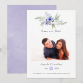 パステルバイオレット フローラル ウェディング フォト セーブザデート (正面/裏面)