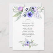 パステルバイオレット フローラル ライフのお祝い フォト 招待状 (正面)