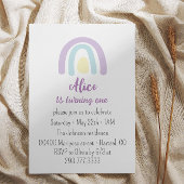 パステルバイオレット、薄紫レインボーバースデーパーティー 案内状