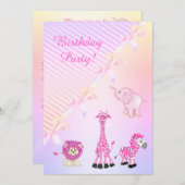 パステルバウ動物園の動物の誕生日パーティーの招待 招待状 (正面/裏面)
