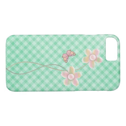 パステルバタフライと緑市松模様にの花 Case-Mate iPhoneケース (裏面(横))