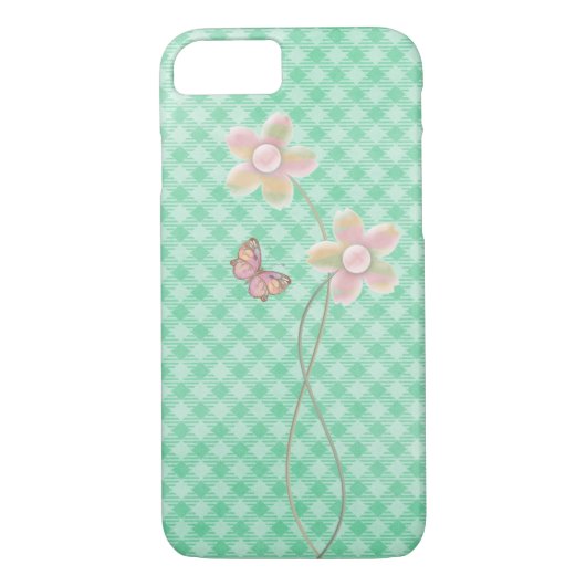 パステルバタフライと緑市松模様にの花 Case-Mate iPhoneケース (裏面)