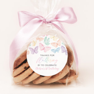 パステルバタフライガールの最初の誕生日レインボインフリット ラウンドシール