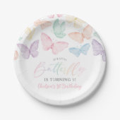 パステルバタフライガールの最初の誕生日レインボーパーティー ペーパープレート (正面)