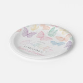 パステルバタフライガールの最初の誕生日レインボーパーティー ペーパープレート (アングル)