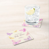 パステルバタフライピンクパープルベビーシャワー スクエアペーパーコースター (インサイチュ)