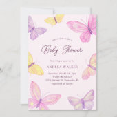 パステルバタフライピンク紫エレガント赤ちゃんシャワー 招待状 (正面)