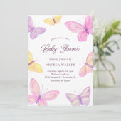 パステルバタフライピンク紫エレガント赤ちゃんシャワー 招待状 (スタンド正面)