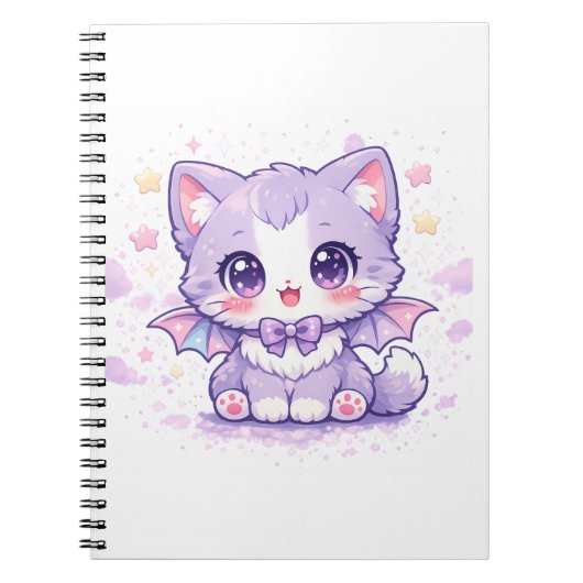 パステルバット子猫 かわいいラベンダー翼 ノートブック (正面)