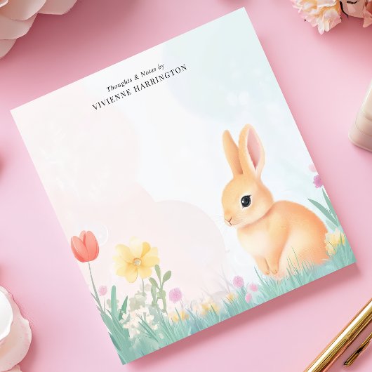 パステルバニーと野の花のオーダーメイド ノートパッド