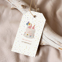 パステルバニーの双子ちゃん1歳の誕生日パーティー ギフトタグ