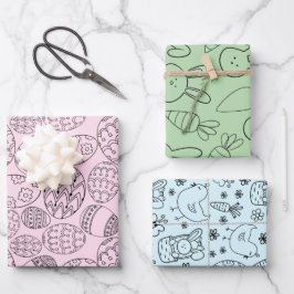 パステルバニー&エッグイースターソフトセット3 ラッピングペーパーシート