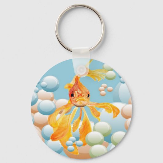 パステルバブル水に入った朱色の金魚 キーホルダー (正面)