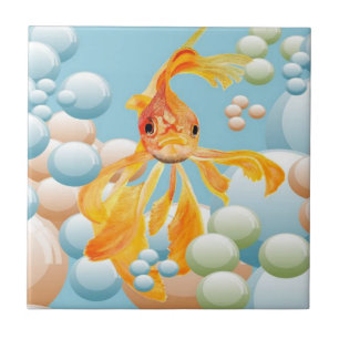 パステルバブル水に入った朱色の金魚 タイル