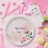 パステルバラと金ゴールドフレームエレガントテンプレートナプキン ペーパープレート (パーティー)