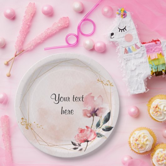 パステルバラと金ゴールドフレームエレガントテンプレートナプキン ペーパープレート (パーティー)