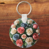 パステルバラのアイボリー，ピンク，ブルーキーチェーン キーホルダー (正面)