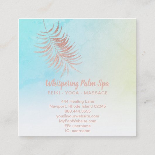 *~*パステルバラグラデーション金ゴールドパームブランチターコイズ スクエア名刺 (裏面)