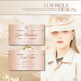 パステルバラコーきらめくラルグリッターとイニシャル 名刺