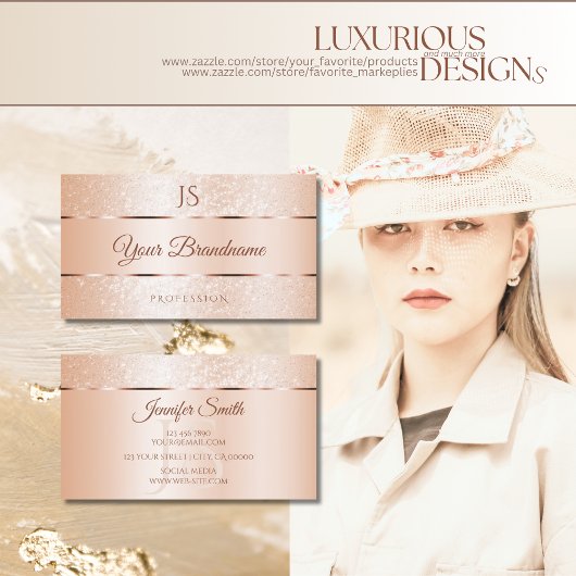 パステルバラコーきらめくラルグリッターとイニシャル 名刺