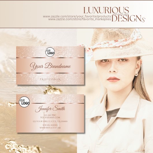 パステルバラコーラルきらめくグリッターロゴイニシャル 名刺