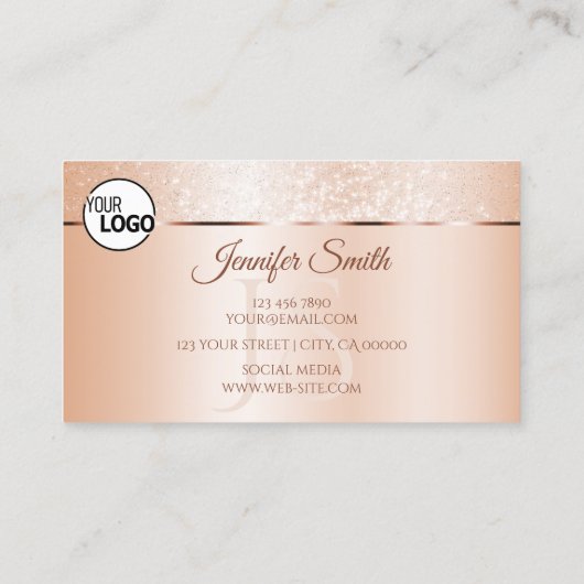 パステルバラコーラルきらめくグリッターロゴイニシャル 名刺 (裏面)