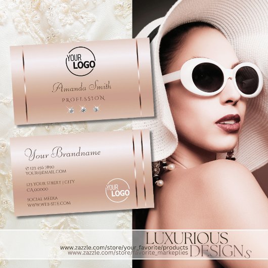 パステルバラコーラルシメリースパークルジュエリー&ロゴ 名刺