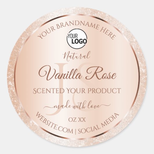 パステルバラコーラル製品ラベルイニシャル追加ロゴ ラウンドシール (正面)
