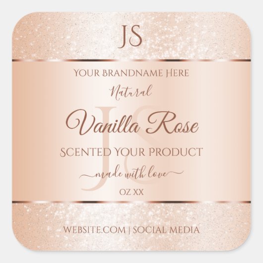 パステルバラサンゴグリッターイニシャル製品ラベル スクエアシール (正面)