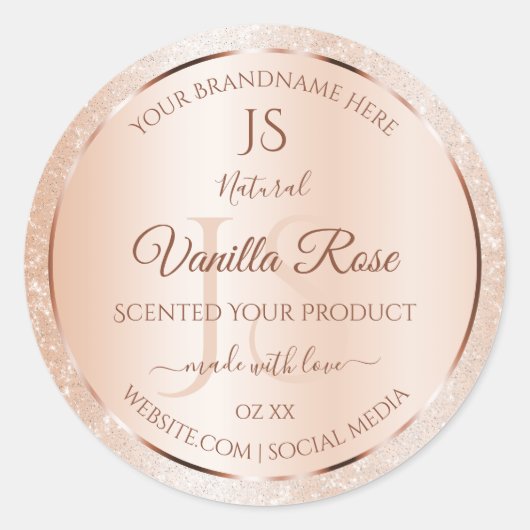 パステルバラサンゴグリッターイニシャル製品ラベル ラウンドシール (正面)