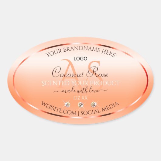 パステルバラサーモン製品ラベルモノグラムとロゴ 楕円形シール (正面)