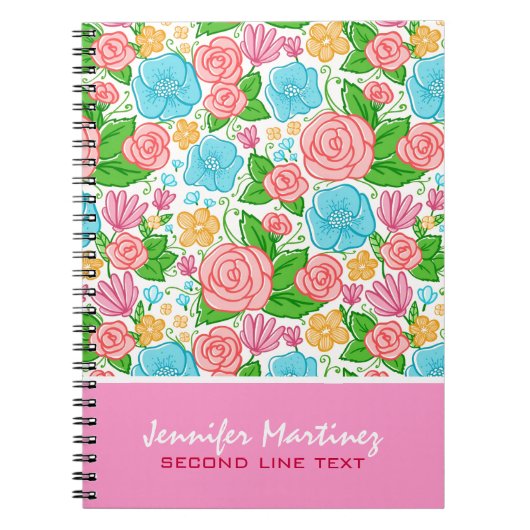 パステルバラズインピンクブルーとベージュモノグラム ノートブック (正面)