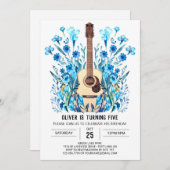 パステルバラドギターボーイ誕生日 招待状 (正面/裏面)