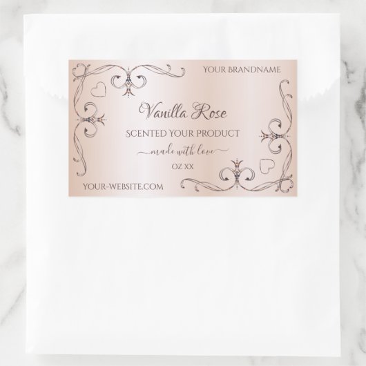 パステルバラピンク製品ラベル華美コーナー 長方形シール (バッグ)