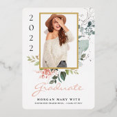 パステルバラユーカリフローラ写真卒業 箔招待状 (正面)