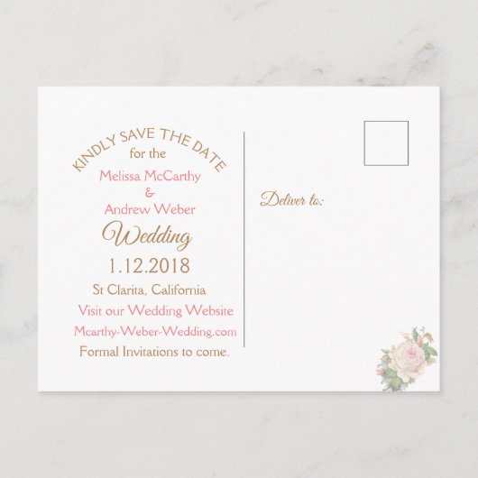 パステルバラ日付の結婚はがきを保存 案内ポストカード (裏面)