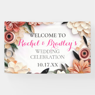 パステルバラ結婚ズグリーナリー紙クイリングフローラ 横断幕