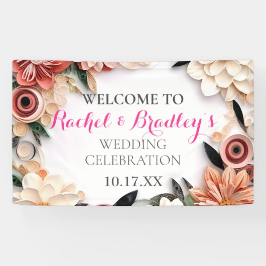 パステルバラ結婚ズグリーナリー紙クイリングフローラ 横断幕 (横)