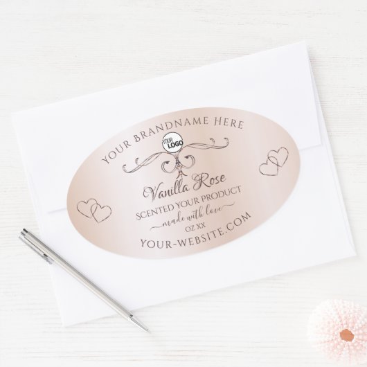 パステルバラ華美ピンク製品ラベルロゴハート 楕円形シール (封筒)