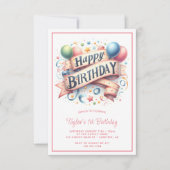 パステルバルーンお誕生日おめでとう　1歳誕生日 招待状 (正面)