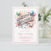 パステルバルーンお誕生日おめでとう　1歳誕生日 招待状 (スタンド正面)