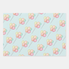 パステルバルーンブルーベビーシャワー ラッピングペーパーシート